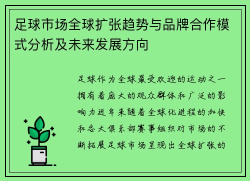足球市场全球扩张趋势与品牌合作模式分析及未来发展方向